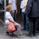 A protester waiting for the event to begin